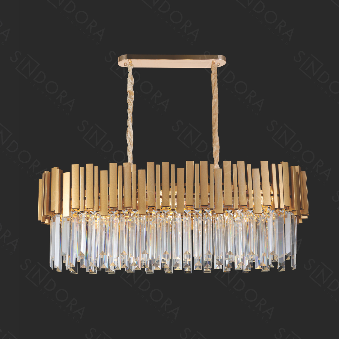 PENDENTE Φ80×30CM E14×8 METAL DOURADO+CRISTAL TRANSPARENTE