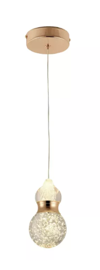 PENDENTE D90*150mm DOURADO LED*5W ALUMINIO+CRISTAL BIVOLT