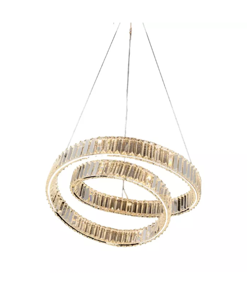PENDENTE DOURADO 600MM FERRO+CRISTAL LED 70W 3000K BIVOLT