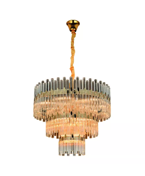 PENDENTE DOURADO FERRO+CRISTAL E14 BIVOLT