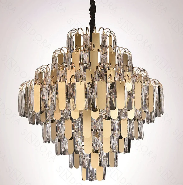 PENDENTE DOURADO 600mm INOX+CRISTAL E14*15 BIVOLT