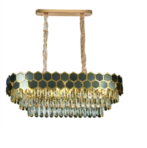 PENDENTE DOURADO 850*350*270MM INOX+FERRO+CRISTAL E14*10 BIVOLT