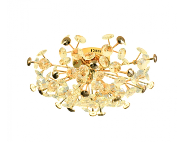PLAFON FERRO+CRISTAL DOURADO+TRANSPARENTE BIVOLT 720*H350 G4*20