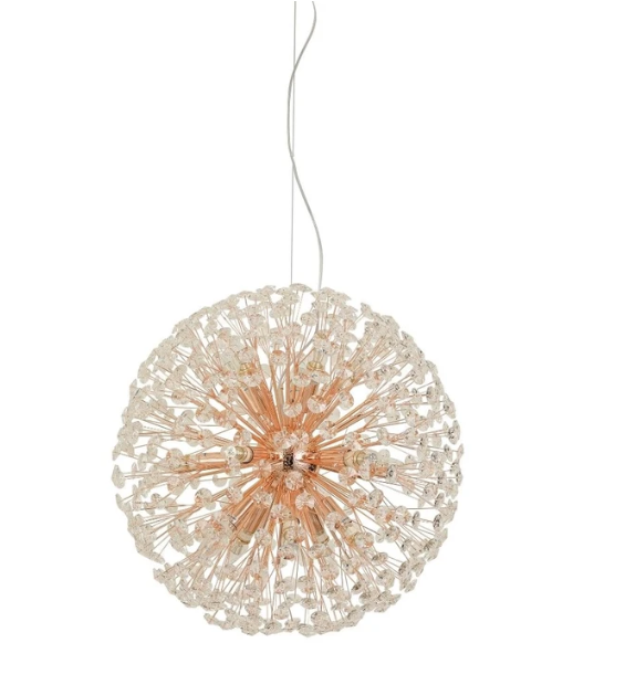 PENDENTE ALUMINIO+CRISTAL DOURADO/ROSE BIVOLT 800MM E14*24