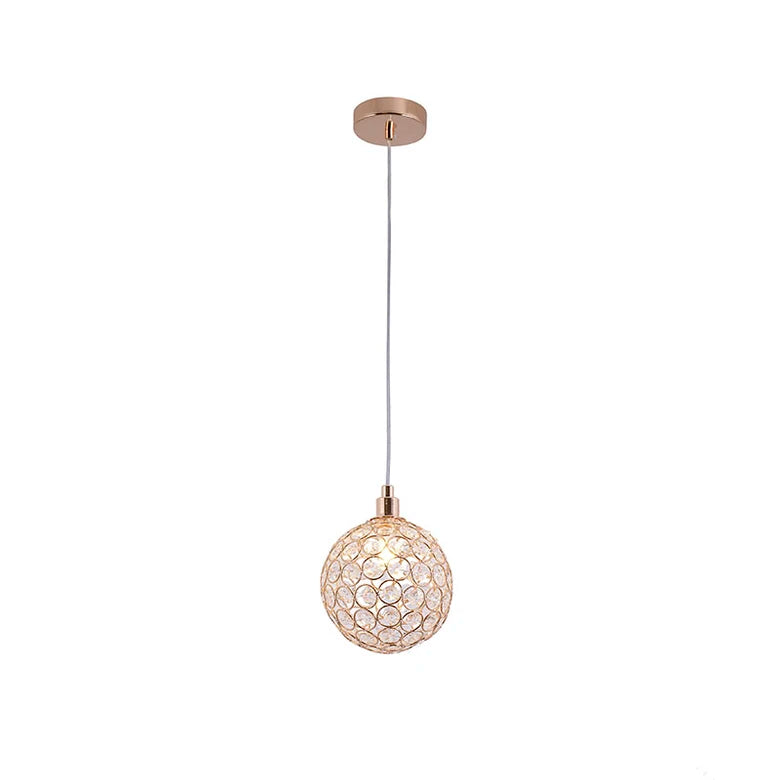 Pendente Ø12cm Metal e Cristal Dourado - Sindora Iluminação QD05159