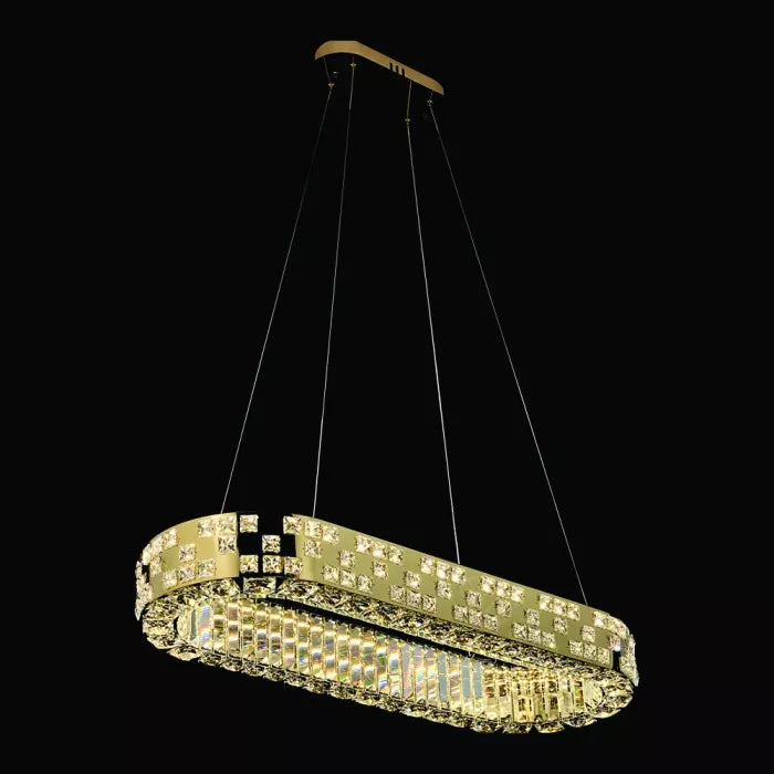 PENDENTE DOURADO INOX+CRISTAL L850*W330*H1200mm LED 74W 3000K BIVOLT