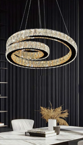 PENDENTE METAL+CRISTAL CROMADO LED 68W 3000K/4000K/6000K CONTROLE BIVOLT