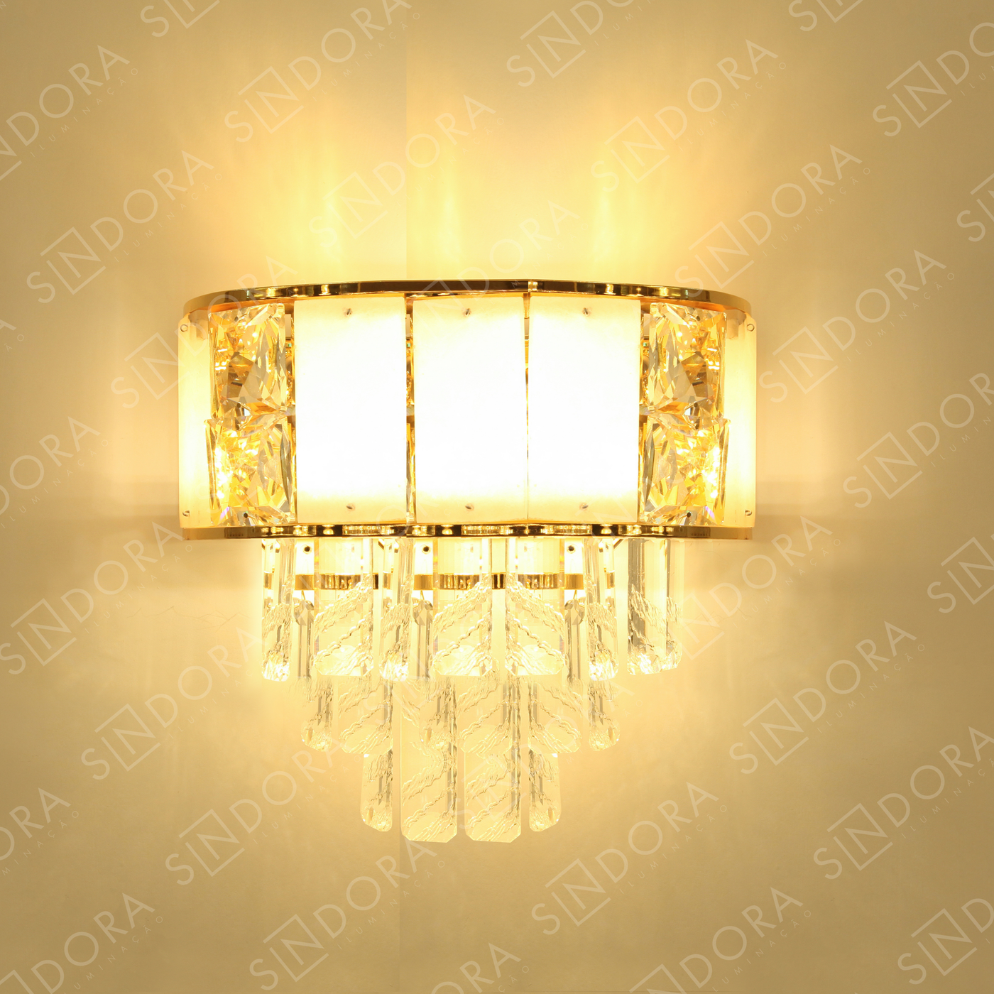 Arandela Dourada com Cristal Transparente e Alabastro