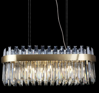 PENDENTE METAL+CRISTAL DOURADO C900*L300MM E14*8