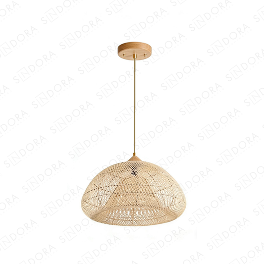 Pendente com Cúpula em Rattan e Detalhes Dourados