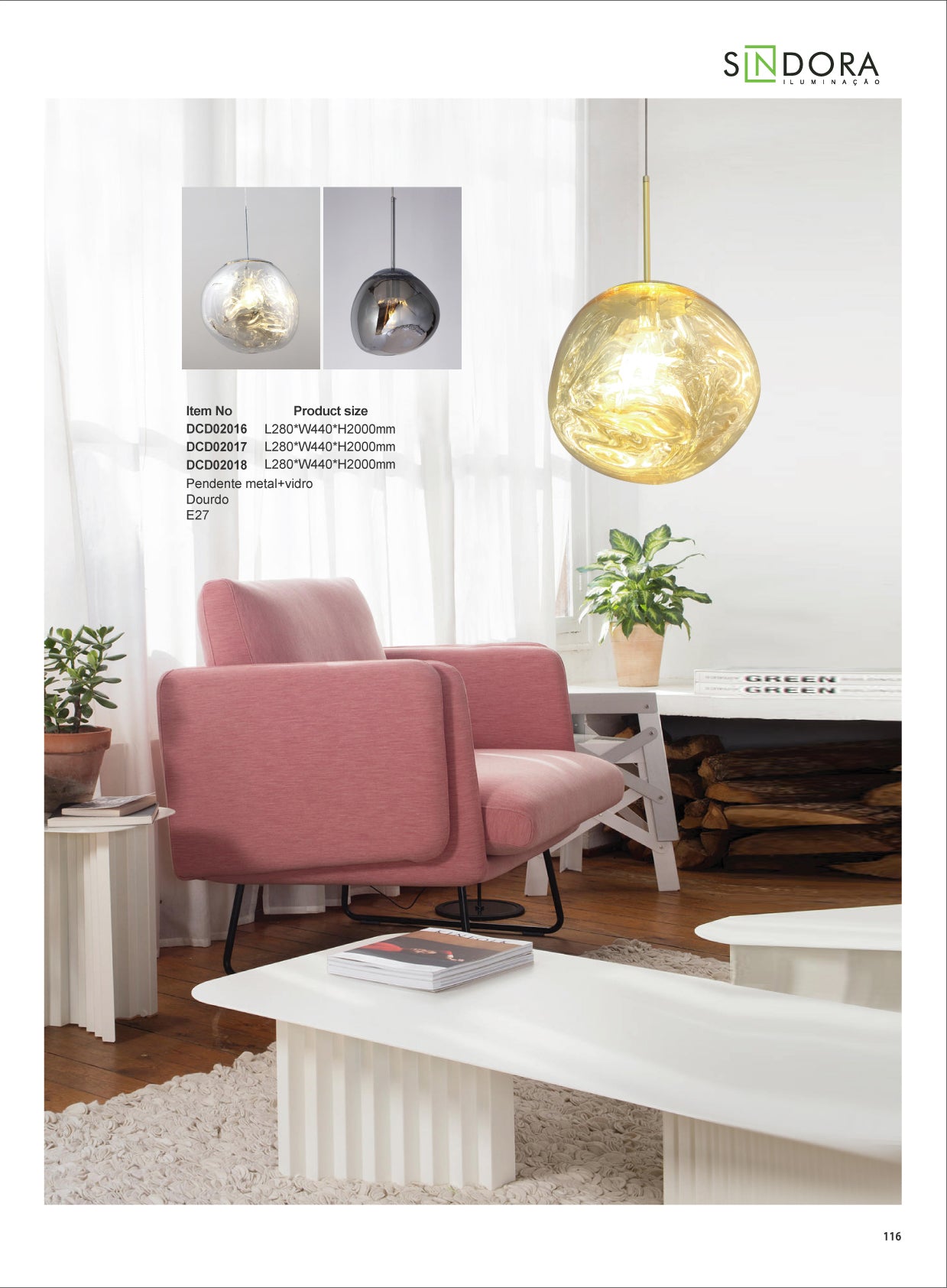 PENDENTE Φ28×20CM E27 METAL+VIDRO FUME CABO: 2M