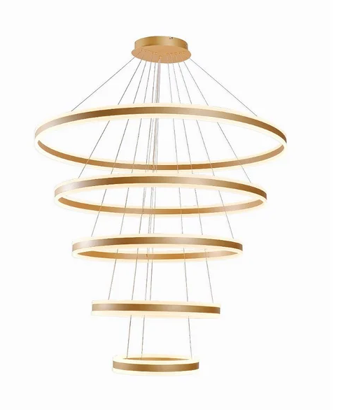 Pendente Dourado LED 500W 3000K 40*60*80*100*120cm Metal+Acrilico Bivolt