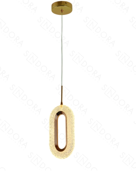 PENDENTE 120*H240mm DOURADO LED 9W 3000K ALUMINIO+ACRILICO BIVOLT