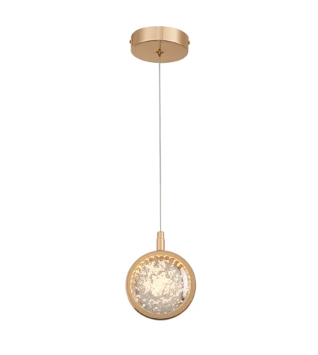 PENDENTE 12CM 6W 3000K METAL/CRISTAL DOURADO BIVOLT