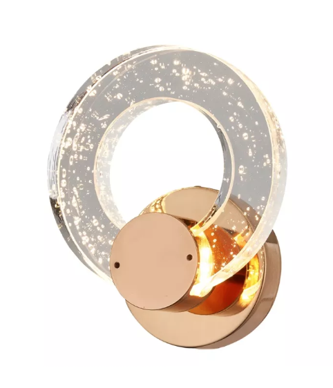 ARANDELA METAL+CRISTAL DOURADO 15CM ED 6W 3000K BIVOLT