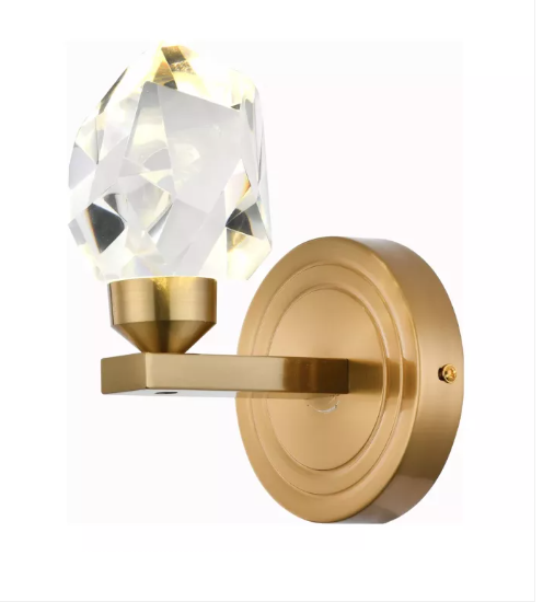 ARANDELA METAL+CRISTAL DOURADO 12X15CM LED 5W 3000K BIVOLT
