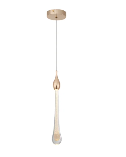 PENDENTE 50*H300mm 5W 3000K METAL/CRISTAL DOURADO BIVOLT
