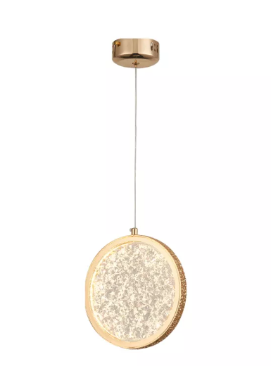 PENDENTE 20CM 5W 3000K METAL+CRISTAL DOURADO BIVOLT