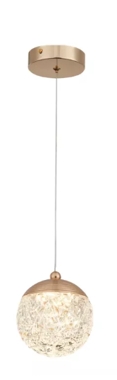 PENDENTE METAL+CRISTAL DOURADO 13x13CM LED 5W 3000K BIVOLT