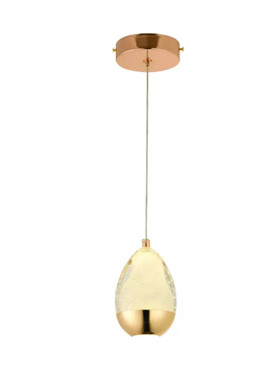 PENDENTE D110*140mm DOURADO LED*5W ALUMINIO+CRISTAL BIVOLT