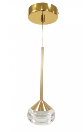 PENDENTE METAL+CRISTAL DOURADO 8.7x24CM LED 5W 3000K BIVOLT