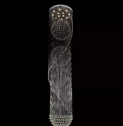 PENDENTE CROMADO LED 3000K 60W 800x3500mm METAL+CRISTAL BIVOLT