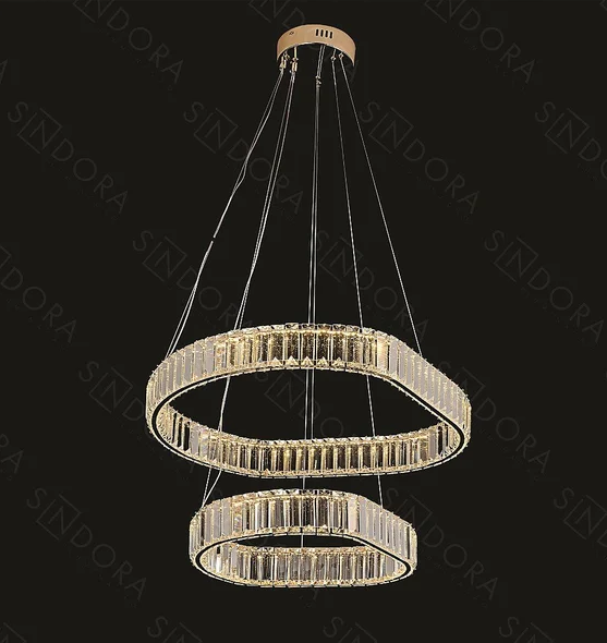 PENDENTE DOURADO FERRO+CRISTAL LED 58W 3000K BIVOLT