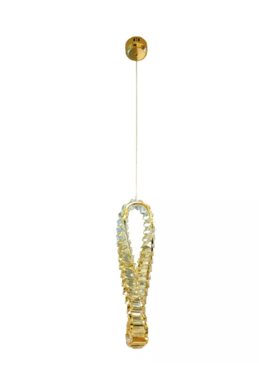 PENDENTE DOURADO 450mm FERRO+CRISTAL LED 12W 3000K BIVOLT