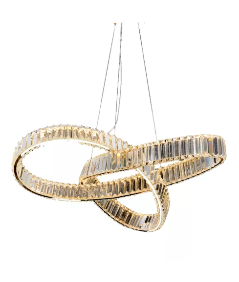 PENDENTE DOURADO 800MM FERRO+CRISTAL LED 72W 3000K BIVOLT