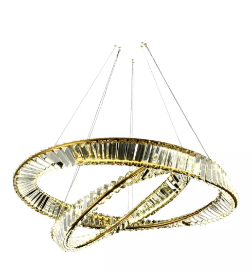 PENDENTE 80W D600+800* H2000mm DOURADO/CROMADO ALUMINIO E CRISTAL BIVOLT
