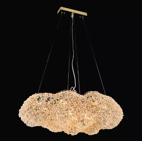 PENDENTE DOURADO FERRO+CRISTAL E14 BIVOLT