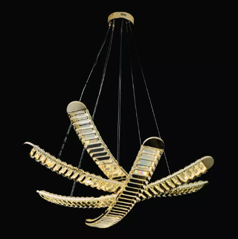 PENDENTE DOURADO 800*200MM FERRO+CRISTAL LED 60W 3000K BIVOLT
