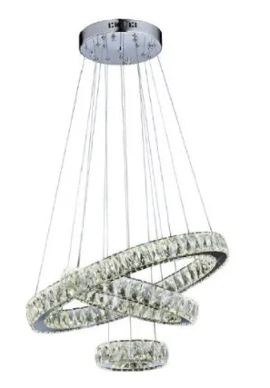 PENDENT  METAL+CRISTAL CROMADO 200+400+600mm LED 80W 3000K+4000K+6000K CONTROLE BIVOLT