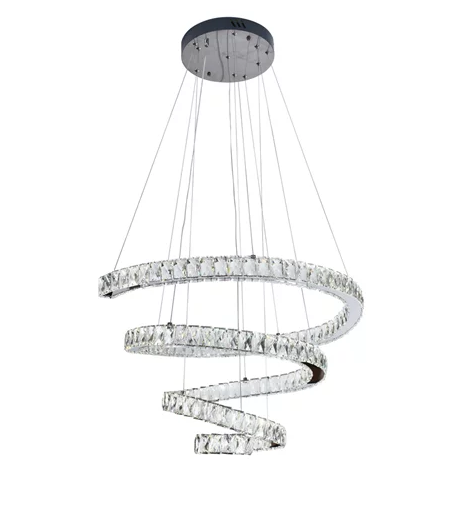 PENDENTE METAL+CRISTAL CROMADO LED 120W 3000K/4000K/6000K CONTROLE BIVOLT