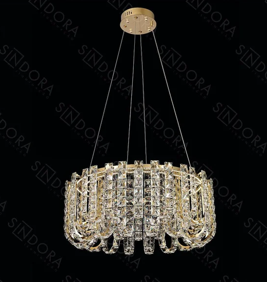 PENDENT DOURADO 600*260mm METAL+CRISTAL LED 35W 3000K/4000K/6000K BIVOLT