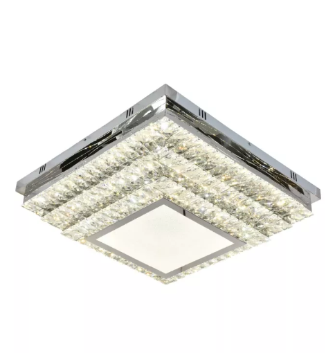 PLAFON METAL+CRISTAL CROMADO LED 128W 3000K/4000K/6000K BIVOLT CONTROLE