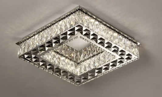 PLAFON METAL+CRISTAL CROMADO CONTROLE 3000K/4000K/6000K BIVOLT 32W