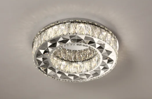 PLAFON METAL+CRISTAL CROMADO CONTROLE 3000K/4000K/6000K BIVOLT