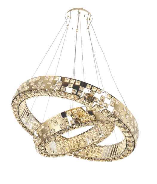 PENDENTE DOURADO INOX+CRISTAL 500+800+H1200MM LED 146W 3000K BIVOLT