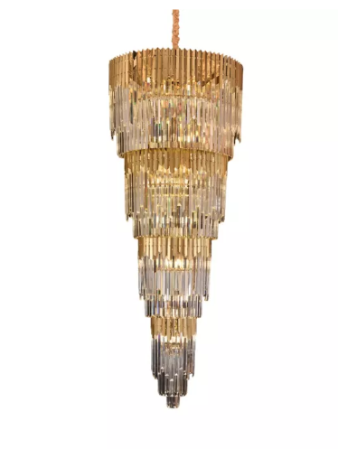PENDENTE DOURADO 750*200mm INOX+FERRO+CRISTAL E14*42 BIVOLT