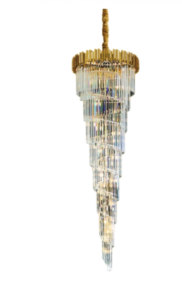 PENDENTE DOURADO 750*2400mm METAL+CRISTAL E14*32 BIVOLT