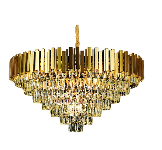 PENDENTE DOURADO 920*480 METAL+CRISTAL E14*18 BIVOLT