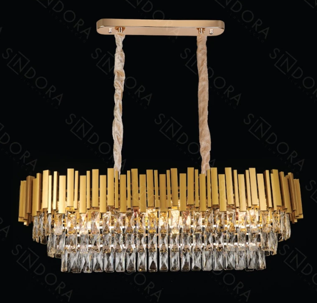 PENDENTE DOURADO L1000*350MM METAL+CRISTAL E14*10 BIVOLT