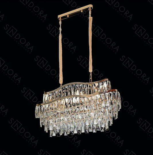 PENDENTE DOURADO 850*300mm METAL+CRISTAL E14*8 BIVOLT
