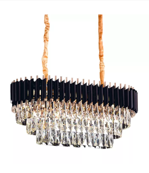 PENDENTE PRETO L750*350MM METAL+CRISTAL E14*8 BIVOLT