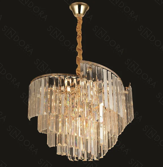 PENDENTE DOURADO METAL+CRISTAL BIVOLT 600MM E14*12
