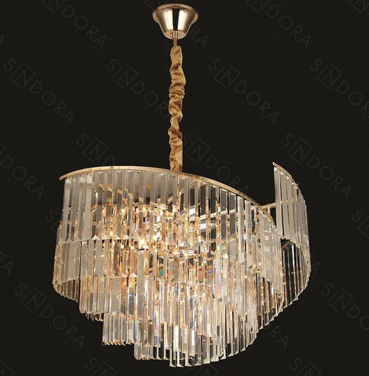 PENDENTE DOURADO METAL+CRISTAL BIVOLT 800MM E14*22