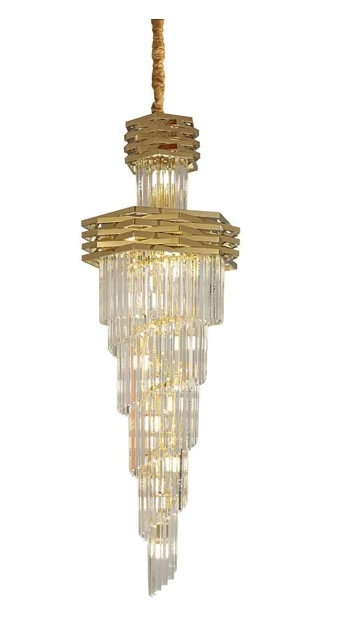 PENDENTE DOURADO E14*24 600*1800MM INOX+CRISTAL BIVOLT
