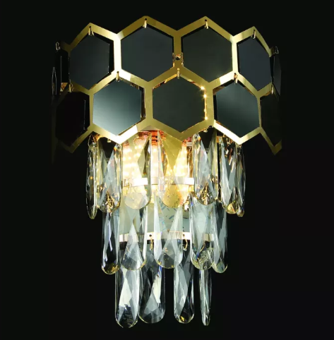 ARANDELA DOURADO 220*270MM INOX+FERRO+CRISTAL E14*2 BIVOLT