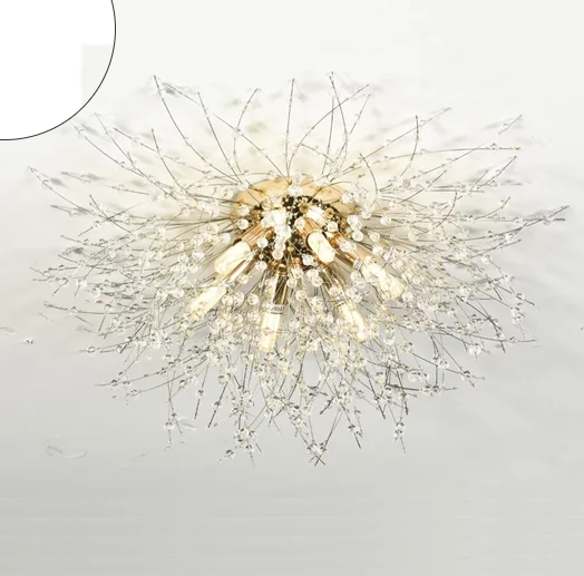 PLAFON ALUMINIO E CRISTAL BIVOLT DOURADO G9*6 500MM